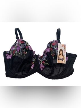 Joyspun Embriodery Unlined Lace Underwire Balconette Bra 40DDD Black New